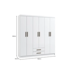 Guarda Roupa Atlanta 6 Portas 2 Gavetas  Branco  Móveis Curitibanos