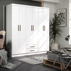 Guarda Roupa Atlanta 6 Portas 2 Gavetas  Branco  Móveis Curitibanos