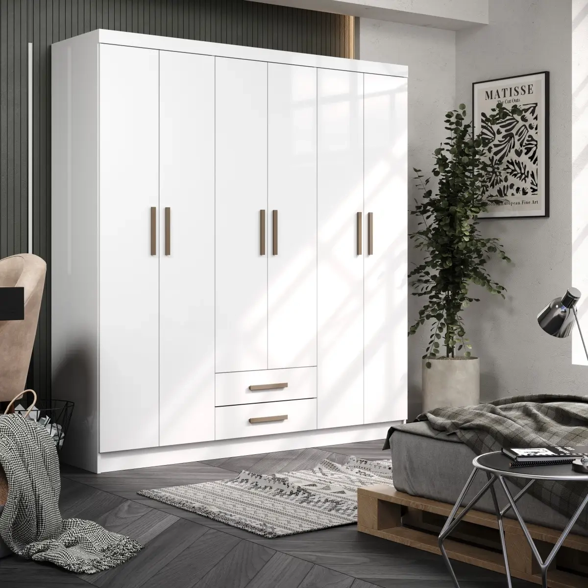 Guarda Roupa Atlanta 6 Portas 2 Gavetas  Branco  Móveis Curitibanos