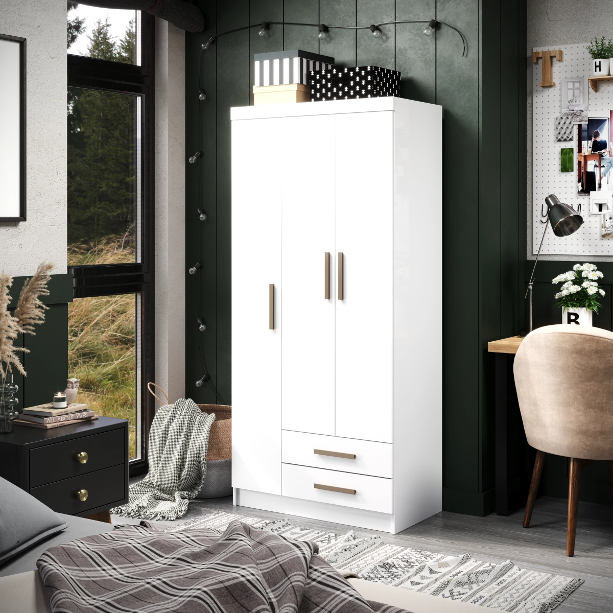 Guarda Roupa Qatar 3 Portas 2 Gavetas Branco  Móveis Curitibanos