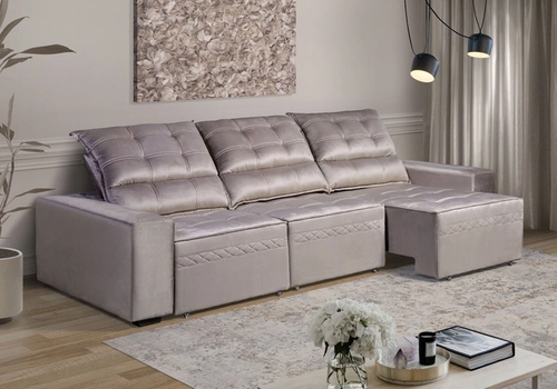 Sofá Berflex Bahrein 2,95 Bege Ret Rec